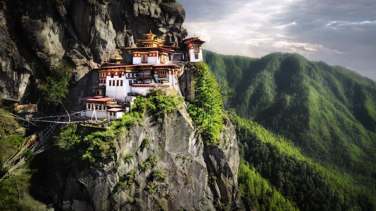 Himalayan Mountains Monastery Bhutan.