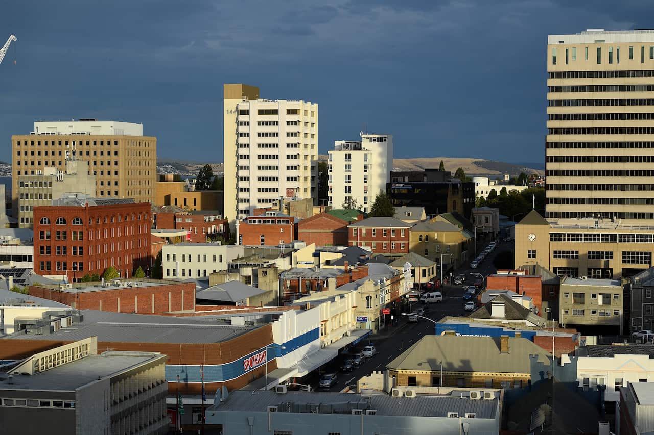 General view of central business district in Hobart,  Tasmania, Saturday, March 23, 2019. (AAP Image/Dave Hunt) NO ARCHIVING, EDITORIAL USE ONLY
