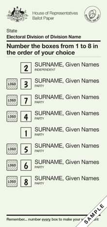 House of Representatives ballot paper