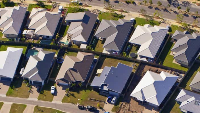 Aerial photograph of suburban housing