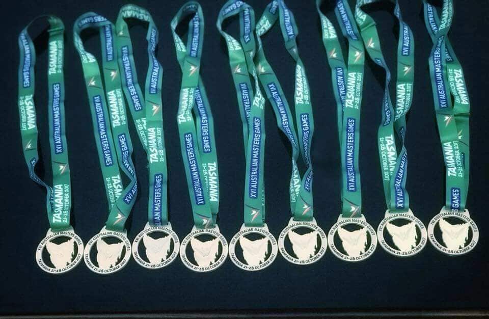 The nine gold medals Mr Aulakh won in Tasmania recently