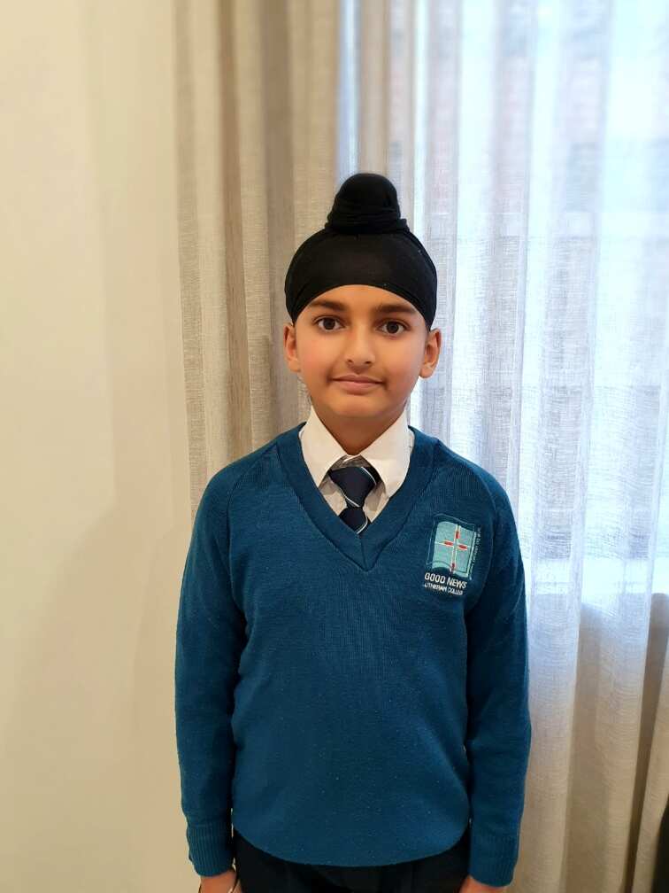 Harsanjog Singh in his new school uniform.
