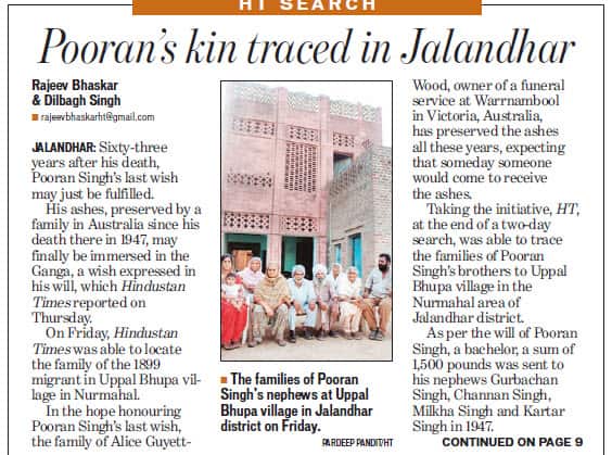 Discovery of Pooran's family in a small village in Punjab also made front page news