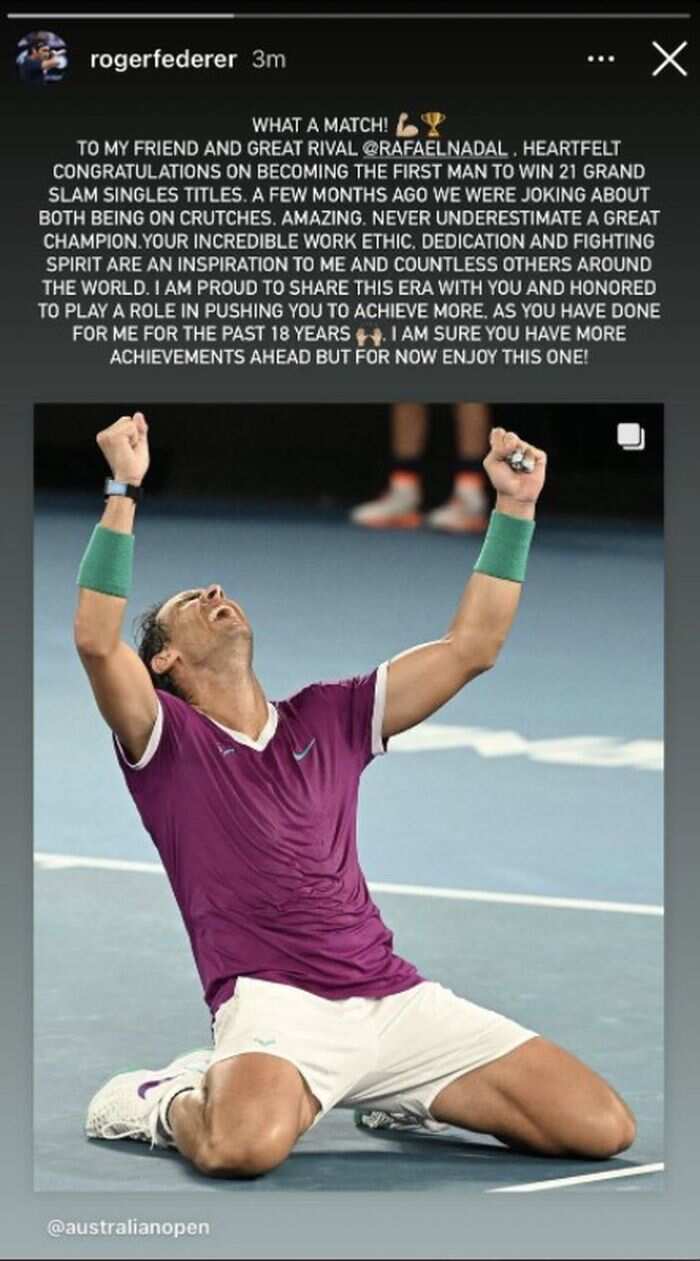 Roger Federer's message to Nadal. 