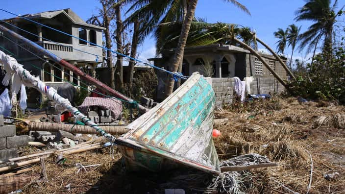 boat washed ashore after the passage of Hurricane Matthew in Playa Gelee, Haiti, 07 October 2016.