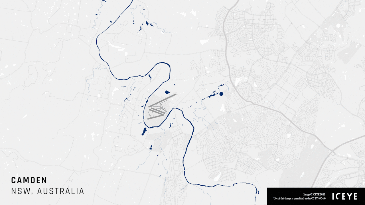 • The animations show the comparison between water levels during normal conditions, and then the status of these areas when ICEYE’s initial release of flood depth analysis was finalized on July 4.