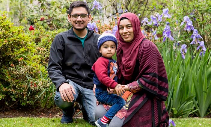 Ifrah Saeed with her husband and son.