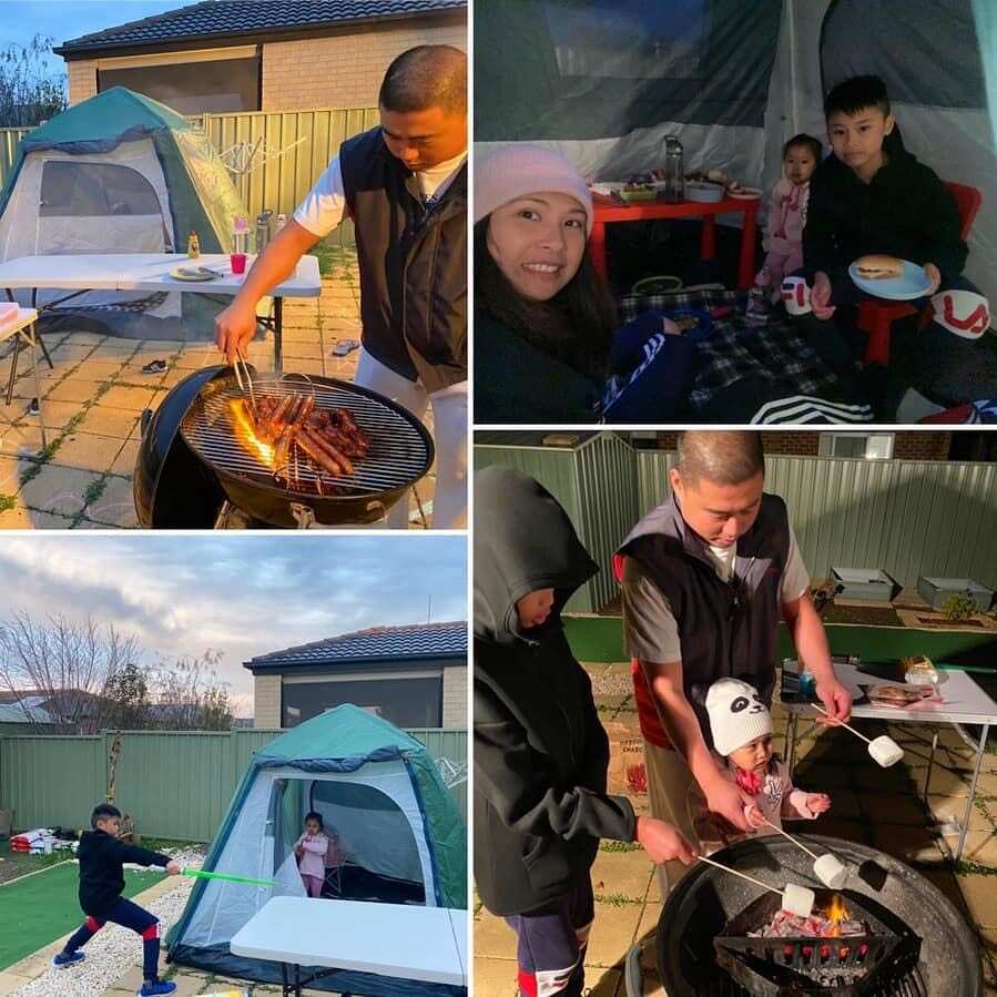 The Larion family goes on a backyard camping at home.