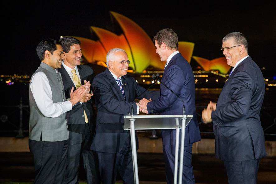 Indian Consul General Sunjay Sudhir, Parramatta MP Geoff Lee Multicultural NSW Chair Dr Harry Harinath, Premier of NSW Mike Baird, Minister for Multiculturalism John Ajaka