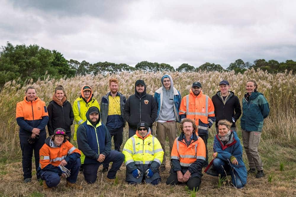 Warreen Beek Rangers course participants, Trust For Nature and Mornington Peninsula Shire Staff out on site during a tree planting day.