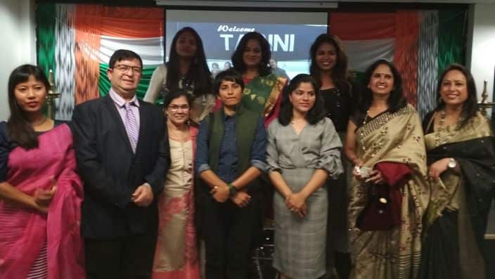 Amit Mehta with Indian Navy's Tarini crew members in Perth