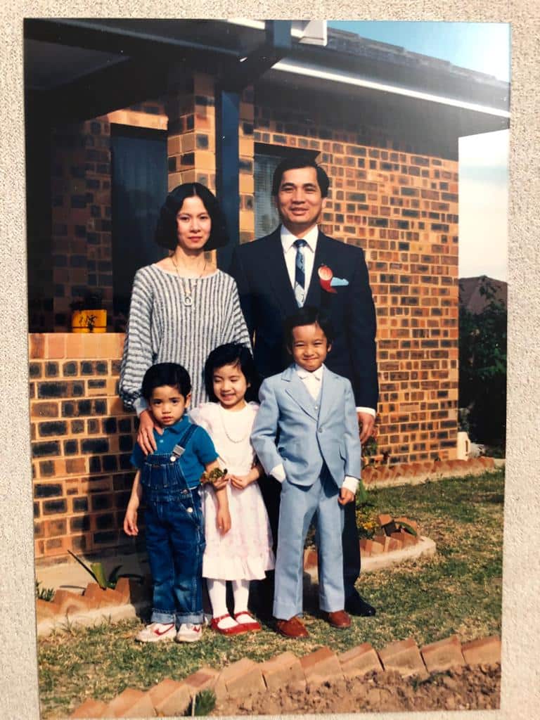 Thuý Phượng with her parents and brothers in Australia