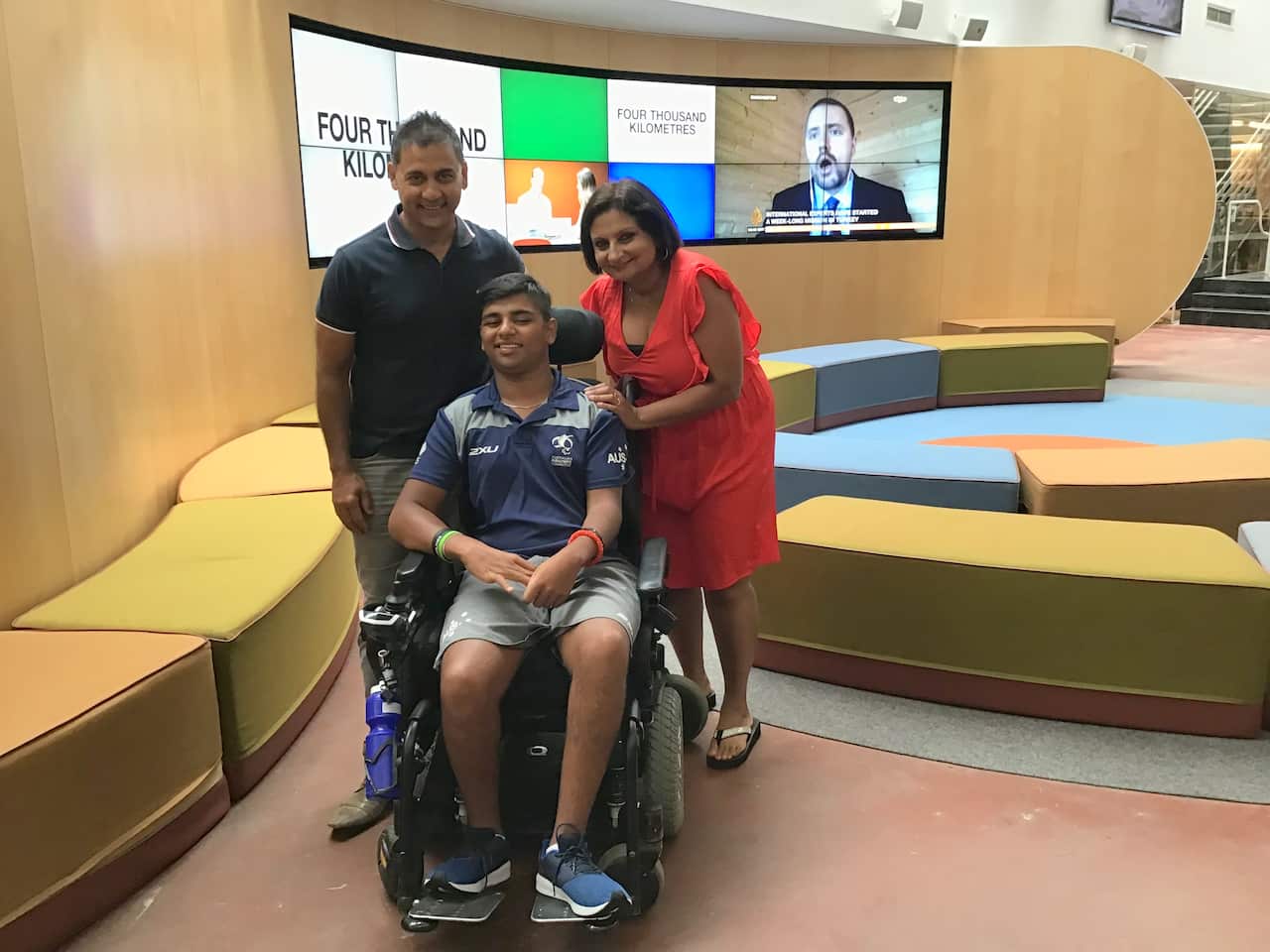Mehul Shah, Aaryan Shah and Rima Shah at SBS studio in Sydney