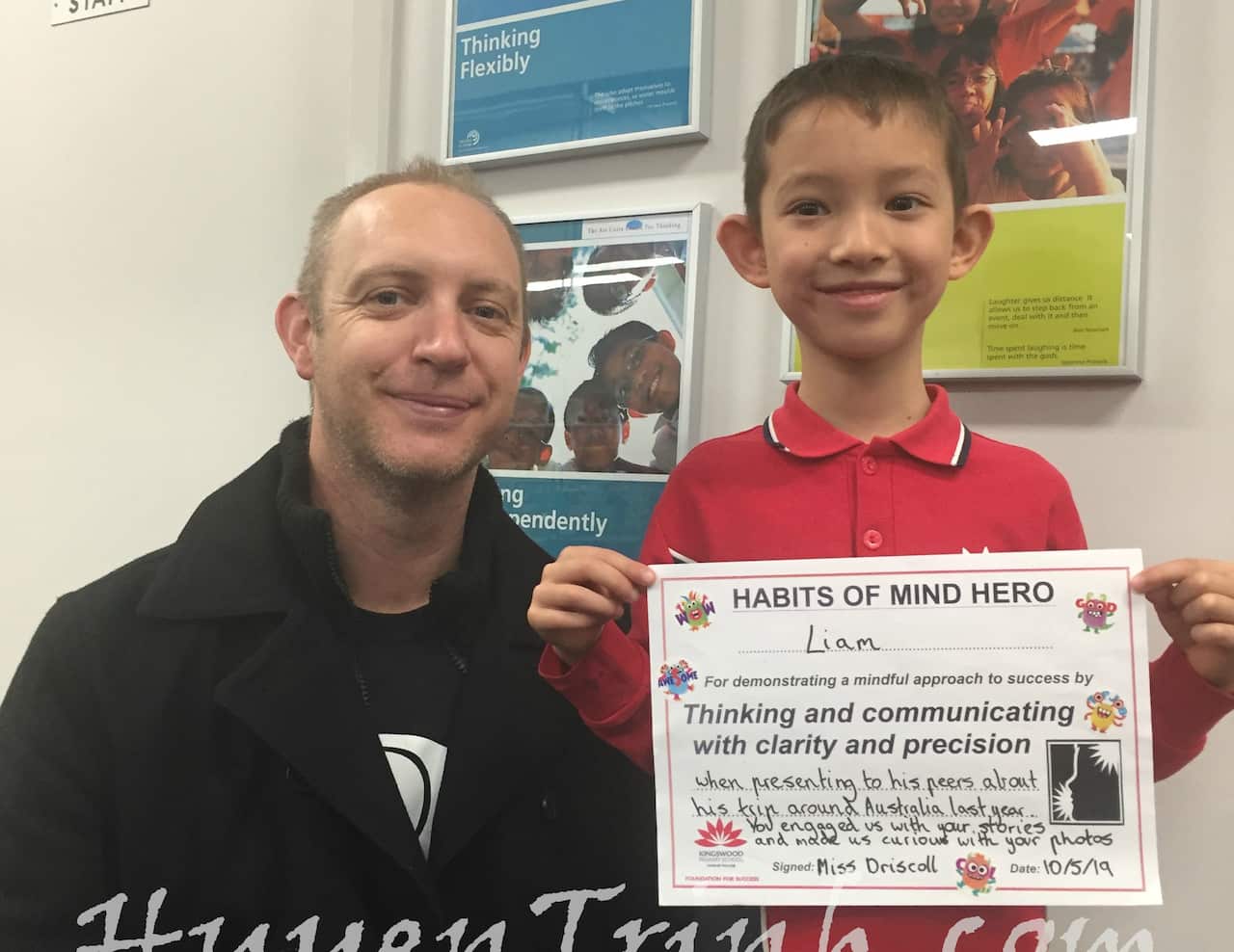 Liam (7 years old) and his award for presenting his trip around Australia at school