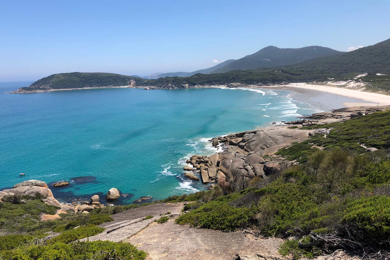 Wilsons Promontory National Park is known for its rugged granite mountains and wildlife, including kangaroos and wombats.