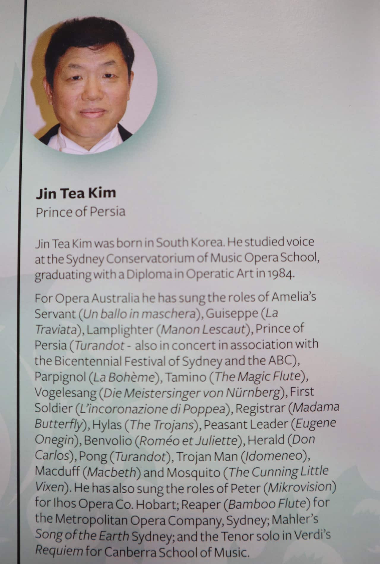 Opera Australia's Tenor Jin Tea Kim