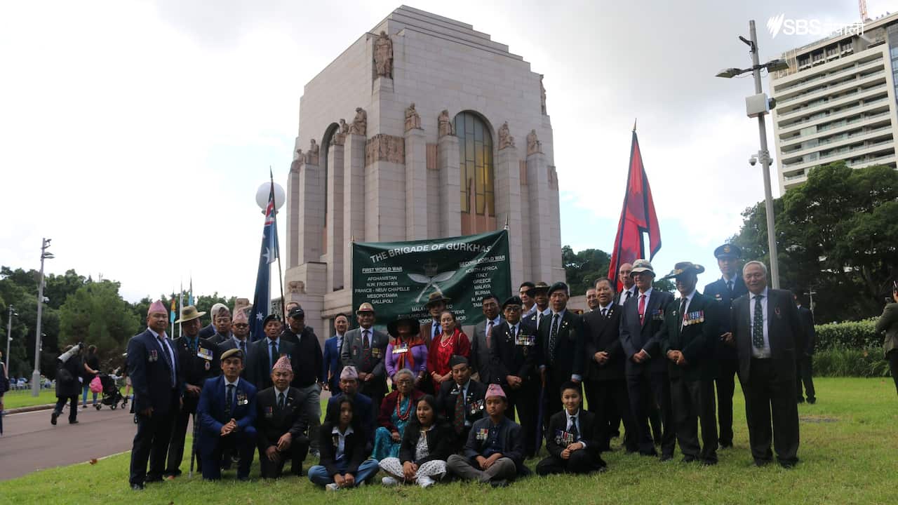 Ex-Gurkhas and their families at the Anzac Day parade in Sydney 25 April, 2022.