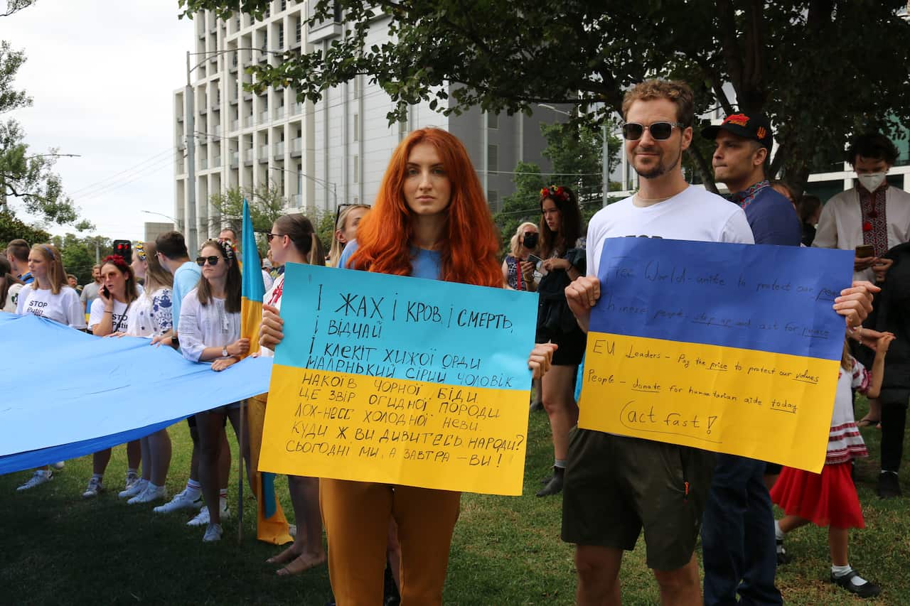 Anti-war protest in Melbourne against invasion of Ukraine, 27/02/2022.