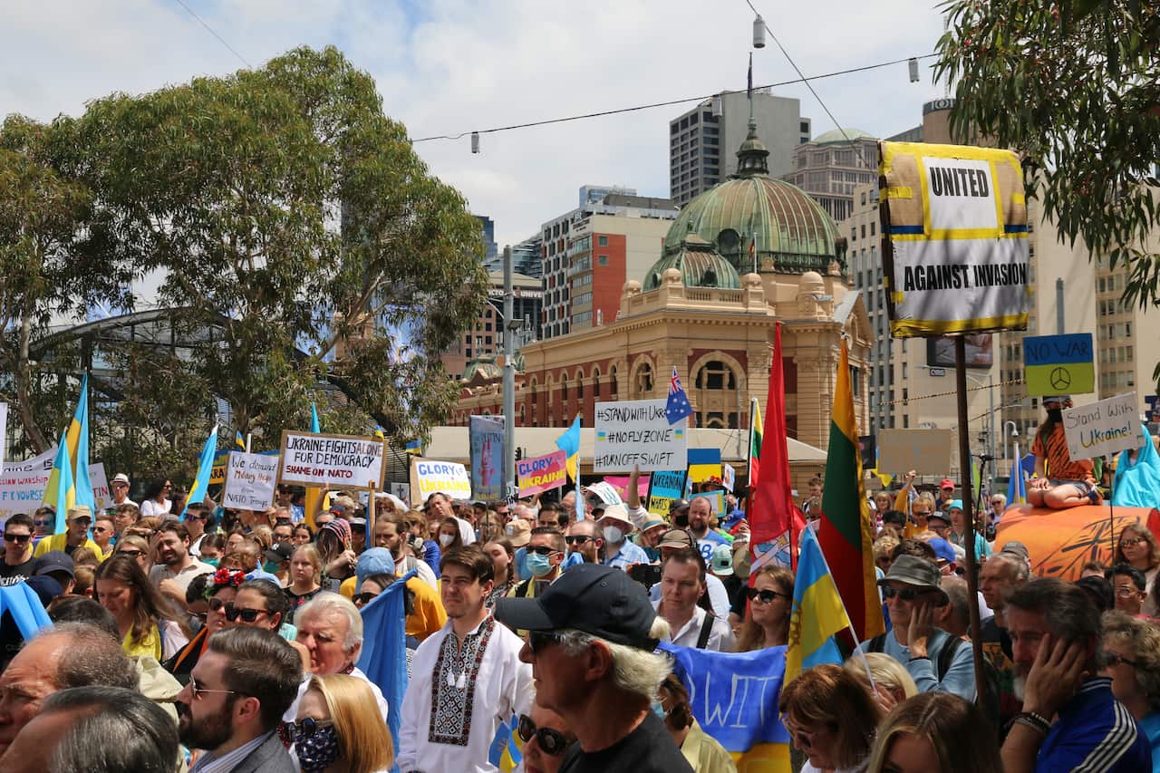 Anti-war protest in Melbourne against invasion of Ukraine, 27/02/2022.