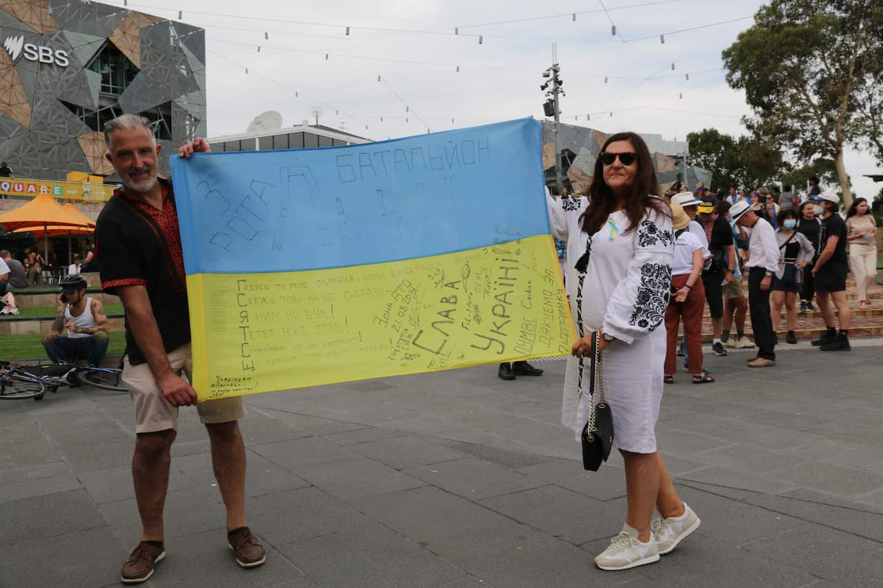 Anti-war protest in Melbourne against invasion of Ukraine, 27/02/2022.