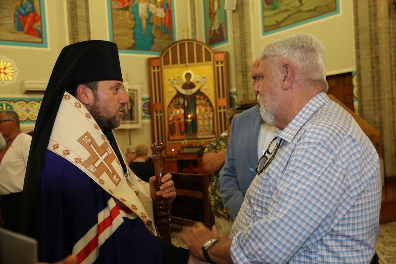 Bishop Mykola Bychok and Professor Mark Rose.