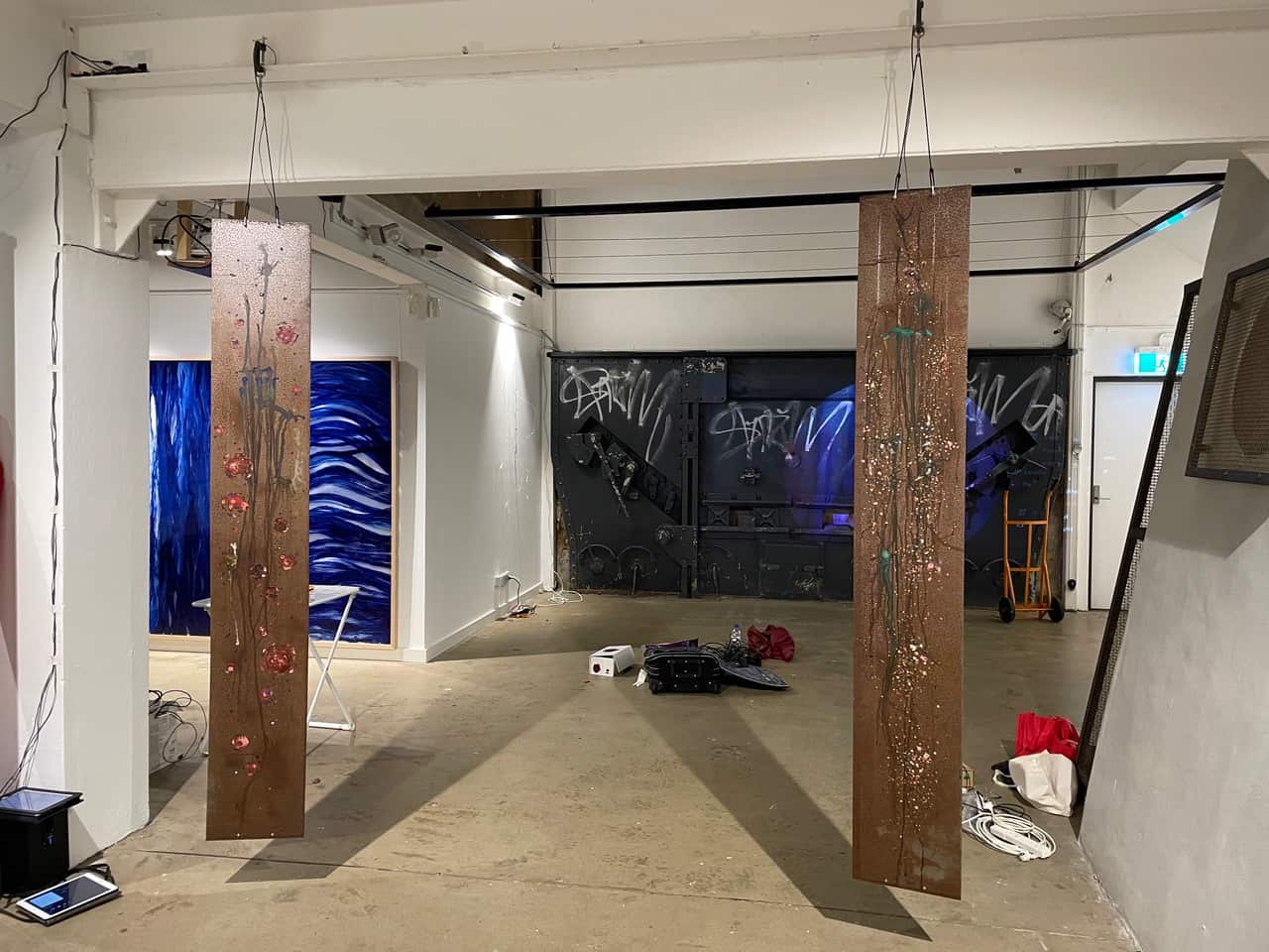 Artwork by Hirofumi Uchino is being set up at the exhibition called Beyond Matter in Willoughby in 2021.