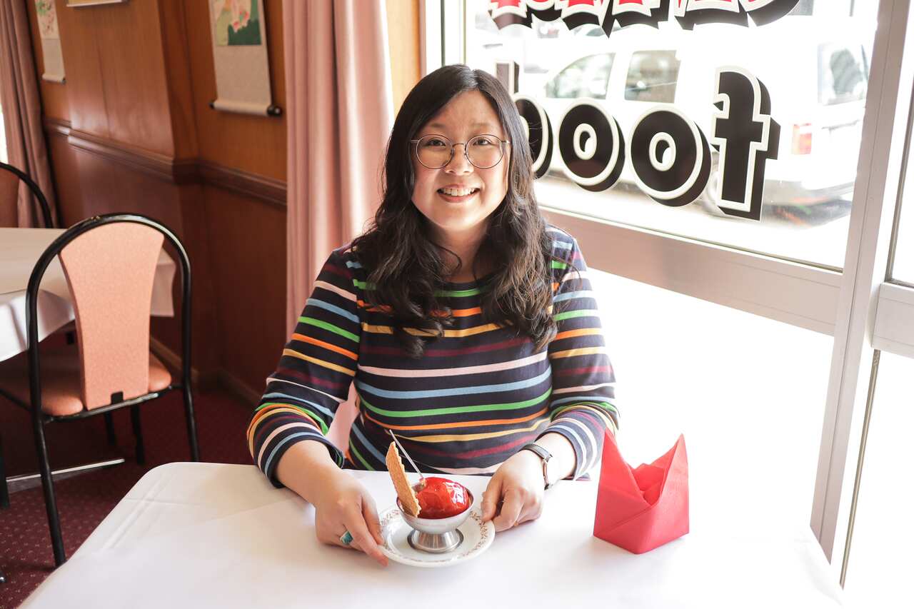 Jennifer Wong at a Chinese restaurant for her new ABC TV series Chopsticks or Fork?
