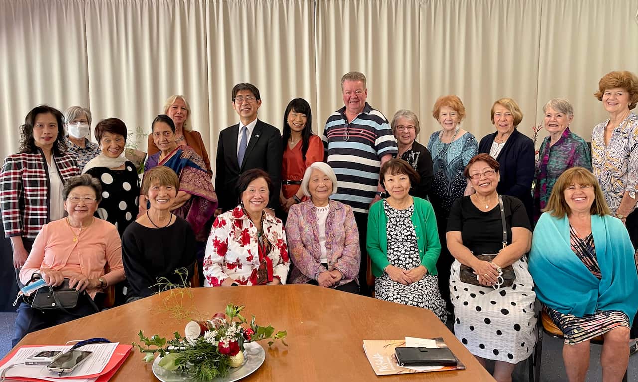 Hiroko Prado, president of Sogetsu Ikebana Sydney/NSW and Ikebana International Sydney at Ikebana International Sydney's Christmas function