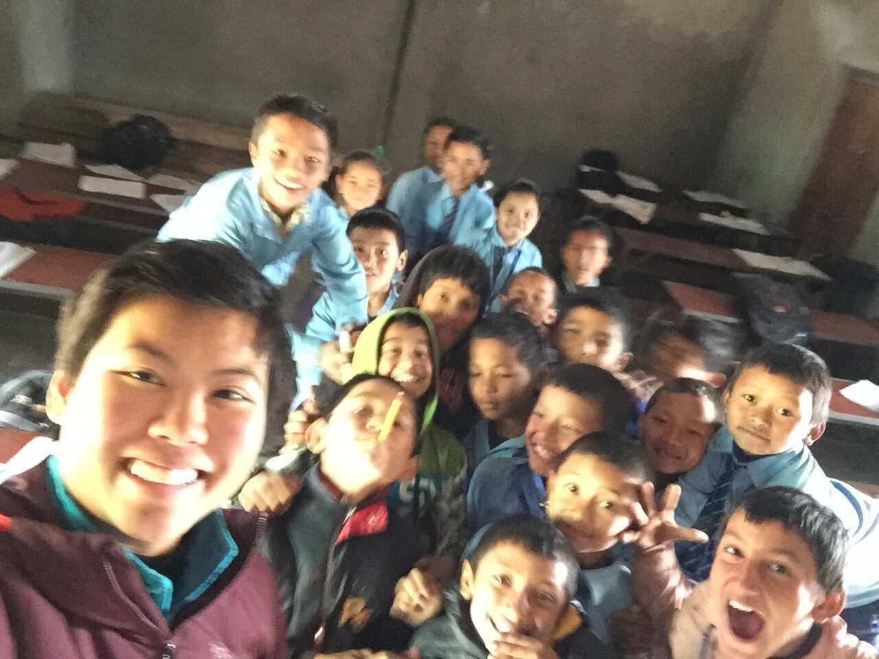 Stephanie with students of Shree Mahalaxmi School in Nepal.