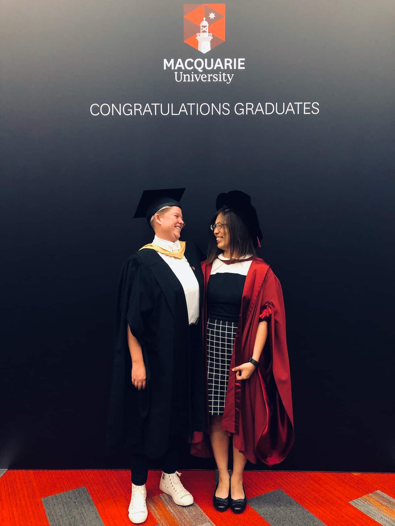 Dr. Kumiko Kawashima (right) celebrating her postgraduate student Bennie's graduation.