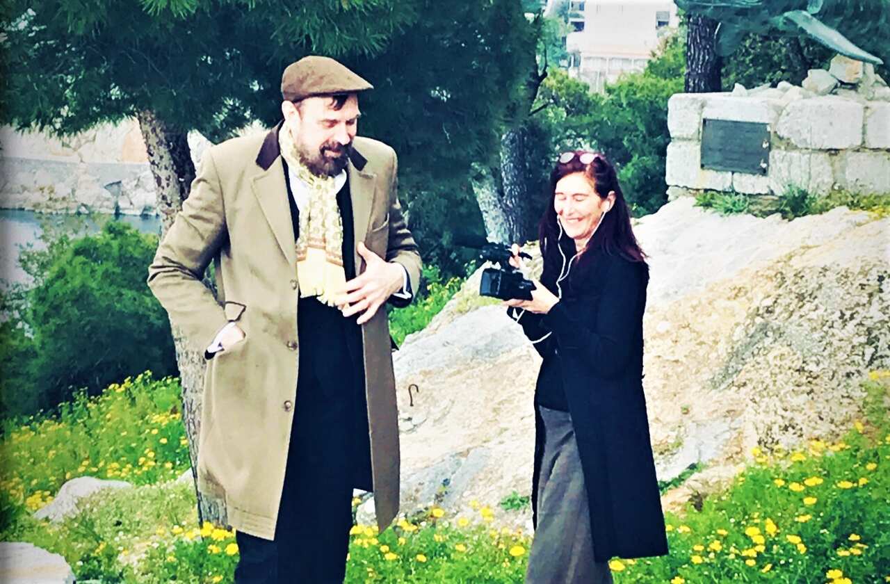 Filmmaker Mary Zournazi with Greek-American drummer, multi-instrumentalist musician, record producer, and writer Jim Sclavunos. 