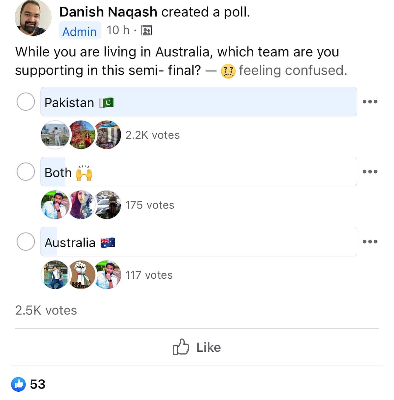 Polls are created in the community groups to show support to the teams.