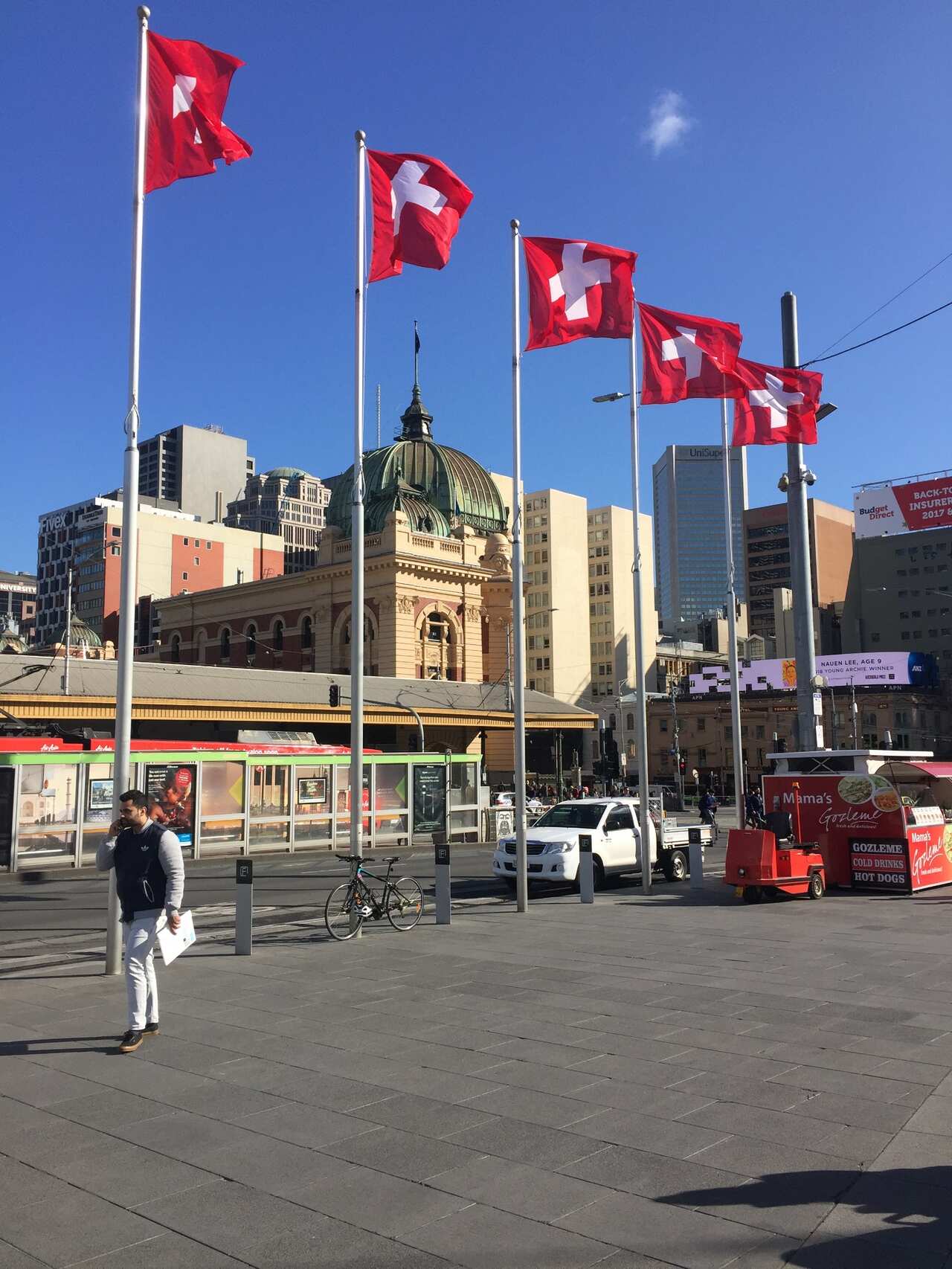 Swiss Flags at Federation Square Melbourne
