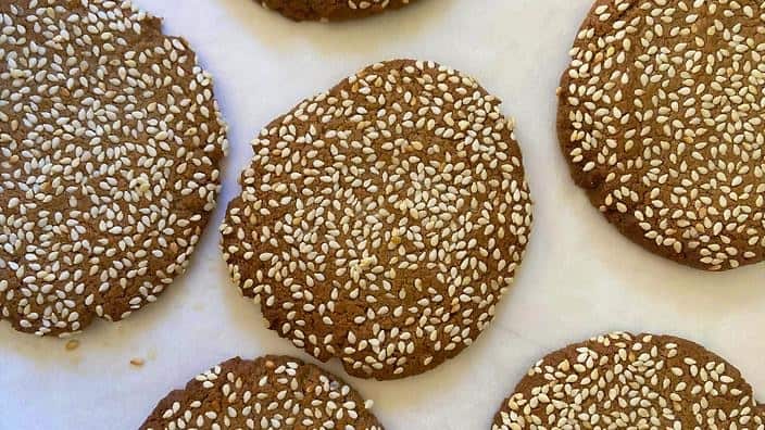 These were shaped in to balls, rolled in sesame seeds then flattened.