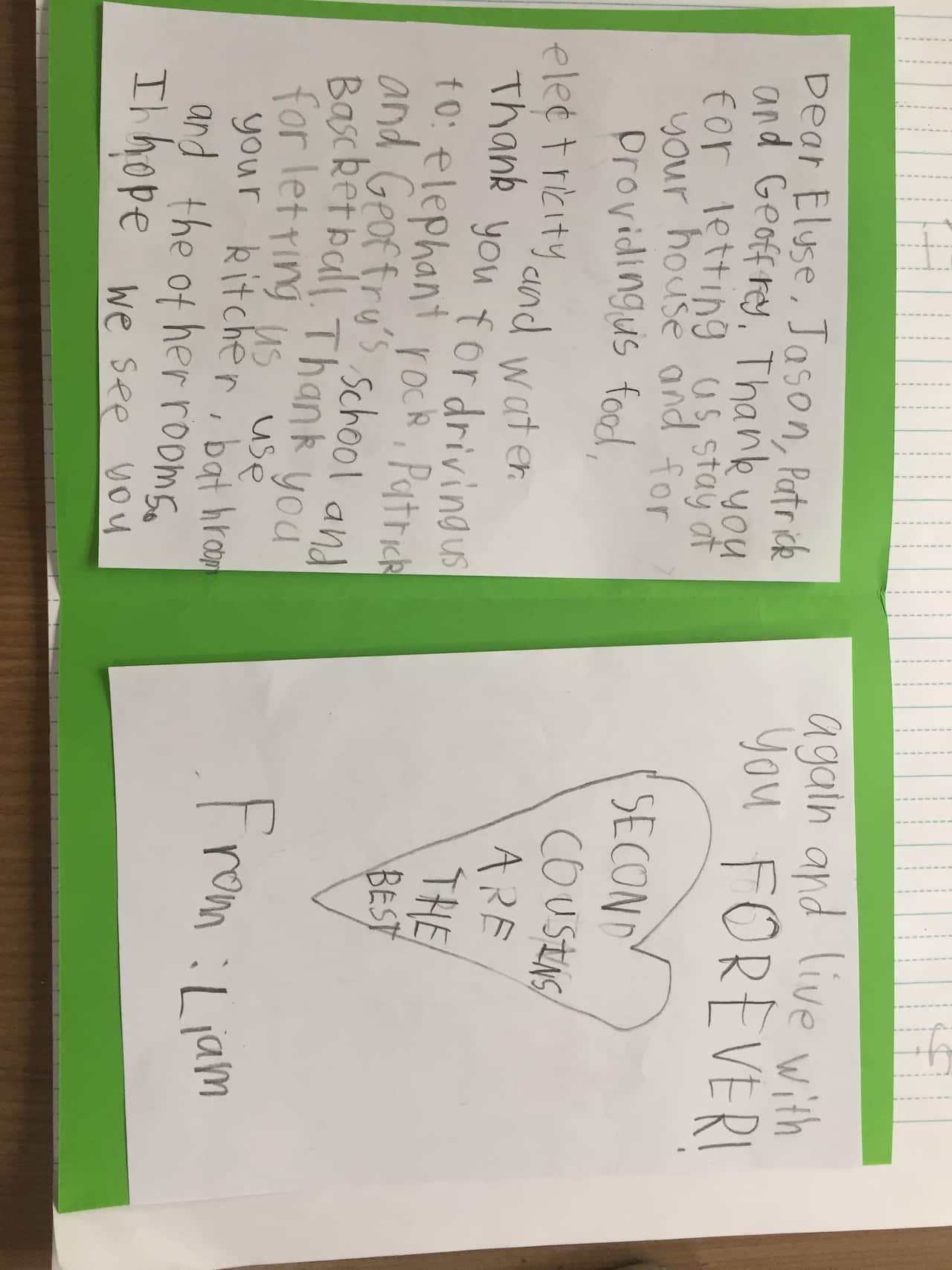 Bức thư cảm ơn của bé cậu Liam 