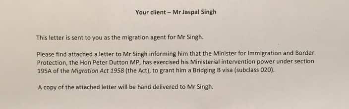 Jaspal Singh has been granted a special visa to travel to India