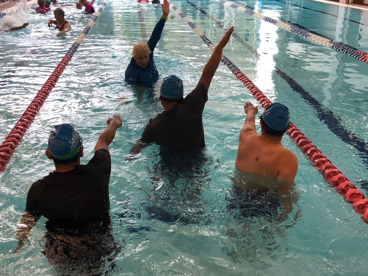 Tibetan adults learning swimming