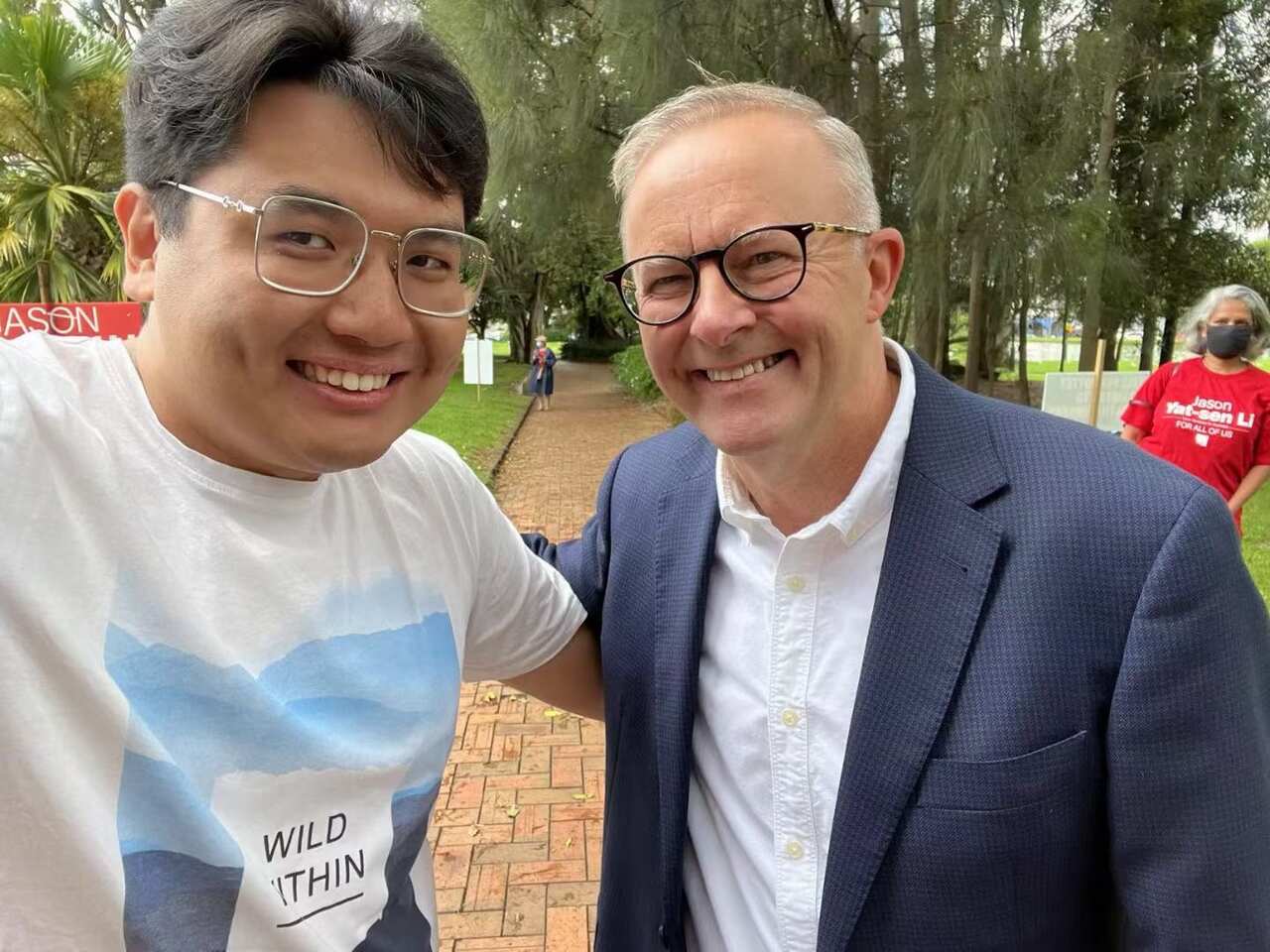 Zyon Langford (left) was with the new Australia president Anthony Albanese in a campaign.