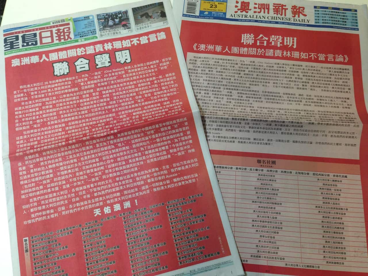 Chinese organizations condemn Shan Ju Lin