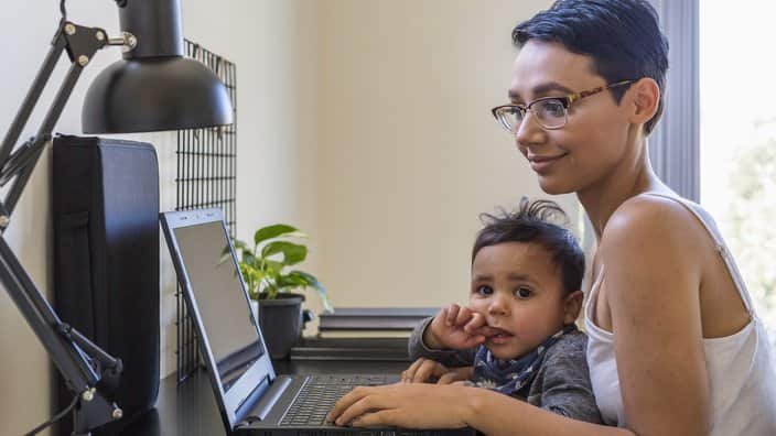 Aboriginal Mother at Computer