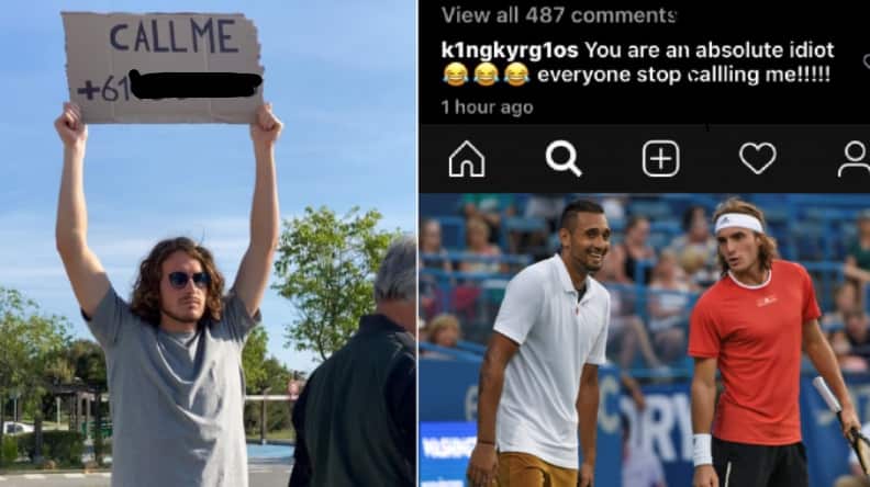 Man holding sign and Instagram screenshot