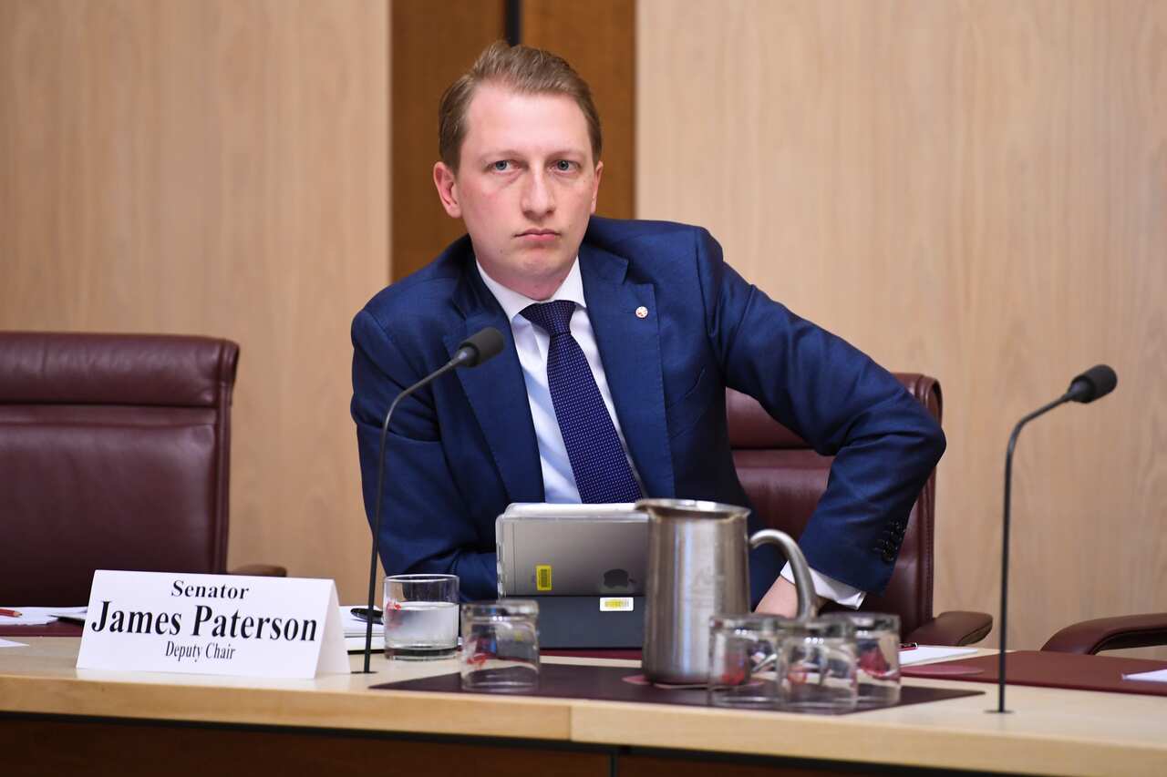 Liberal Senator James Paterson is seen during a Senate inquiry at Parliament House in Canberra, Thursday, September 5, 2019.  (AAP Image/Lukas Coch) NO ARCHIVING