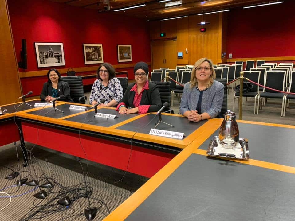 Jatinder Kaur (second from right), at the Senate Inquiry into dowry abuse public hearing in Sydney