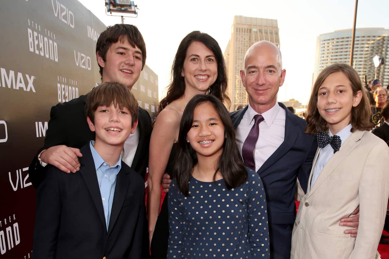 CEO of Amazon.com Jeff Bezos and family attend the premiere of Paramount Pictures' "Star Trek Beyond" at Embarcadero Marina Park South on July 20, 2016 in San Diego, California.