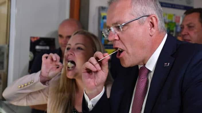 Liberal candidate for Lyons Jessica Whelan with Scott Morrison during a campaign stop.