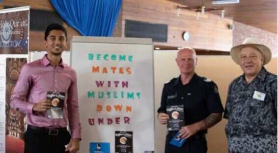 Ata Ul Hadi, left, will take part in the road trip. He is pictured at a previous event for the ‘Muslims Down Under’ campaign. Supplied