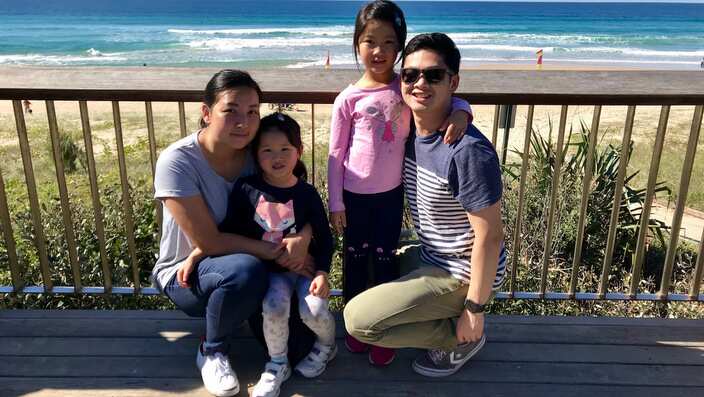 John Lai, his wife and two children, sharing their citizenship experience with SBS