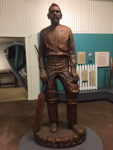 Statue of Unaarimin also known as Johnny Mullagh at the Harrow Discovery Centre. 