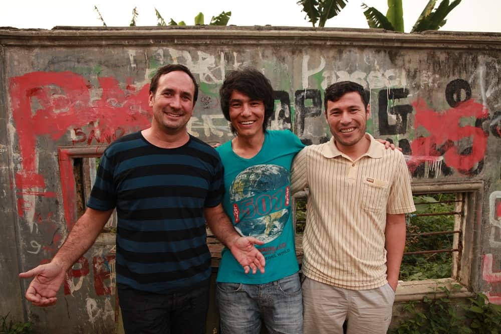 Right to left: Director Jolyon Hoff, Khadim and Muzafar