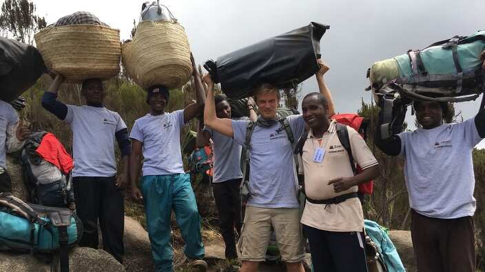 Jonathan Ljunqvist as a porter on Mt Kilimanjaro